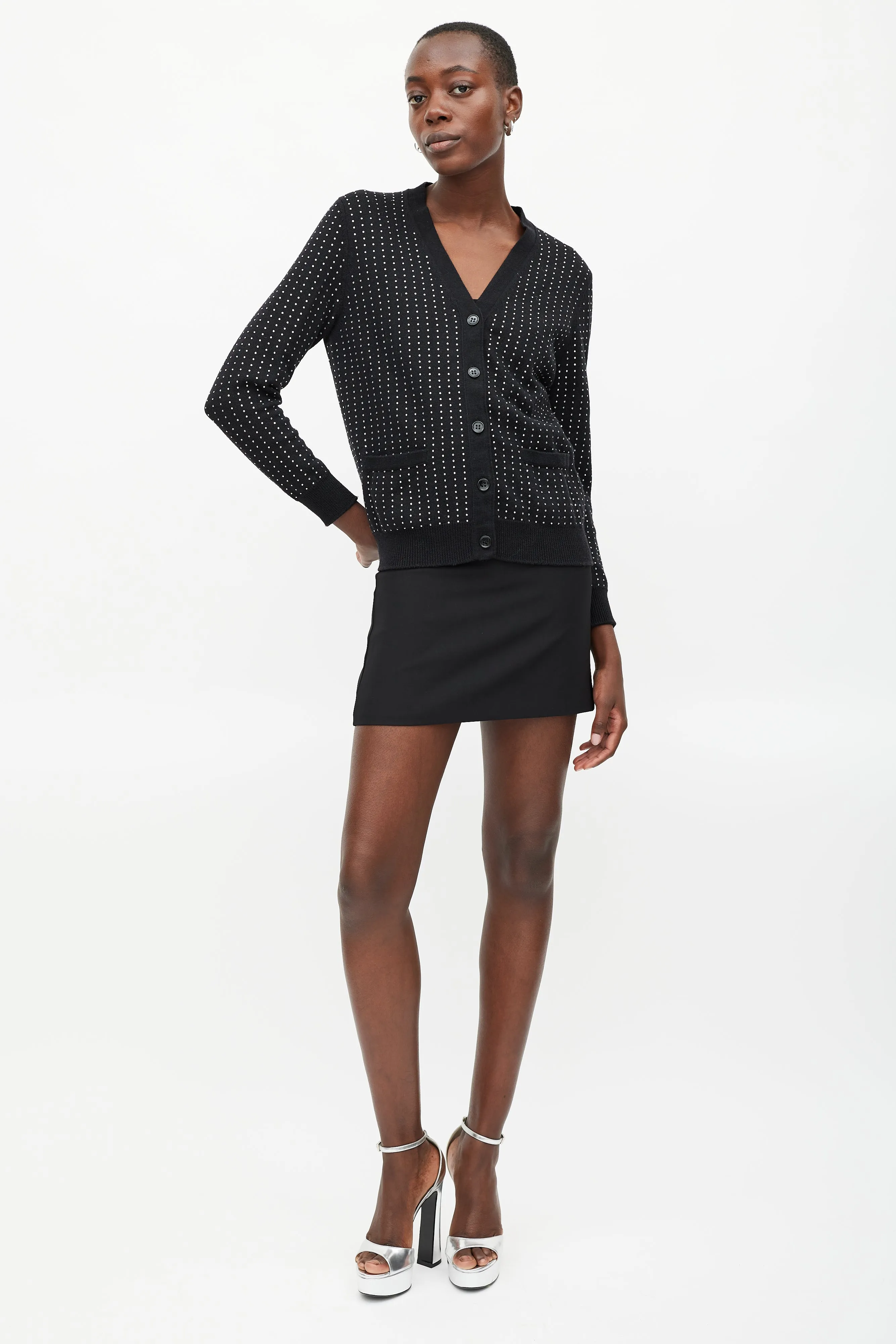 Black Knit Rhinestone Cardigan