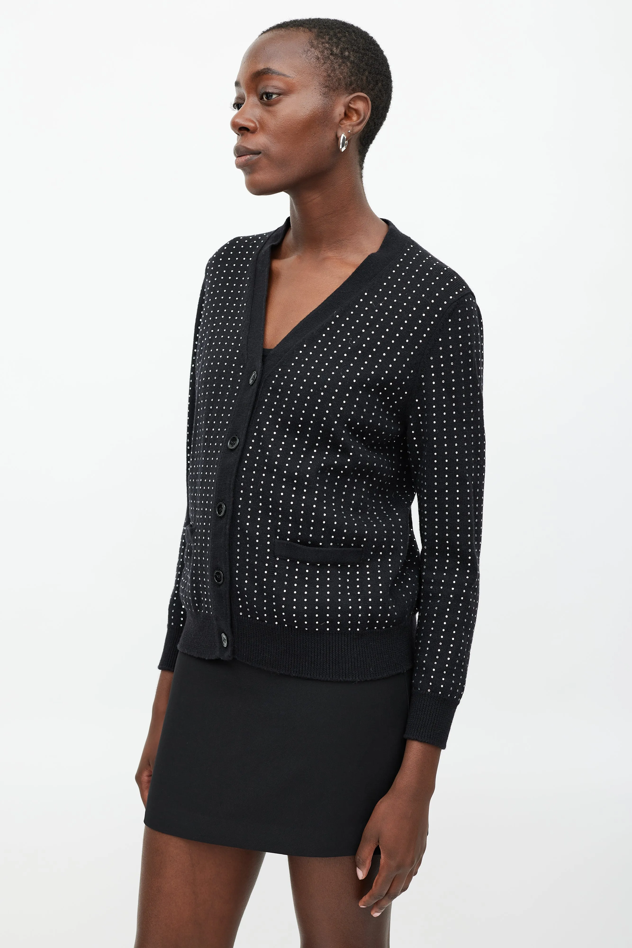 Black Knit Rhinestone Cardigan