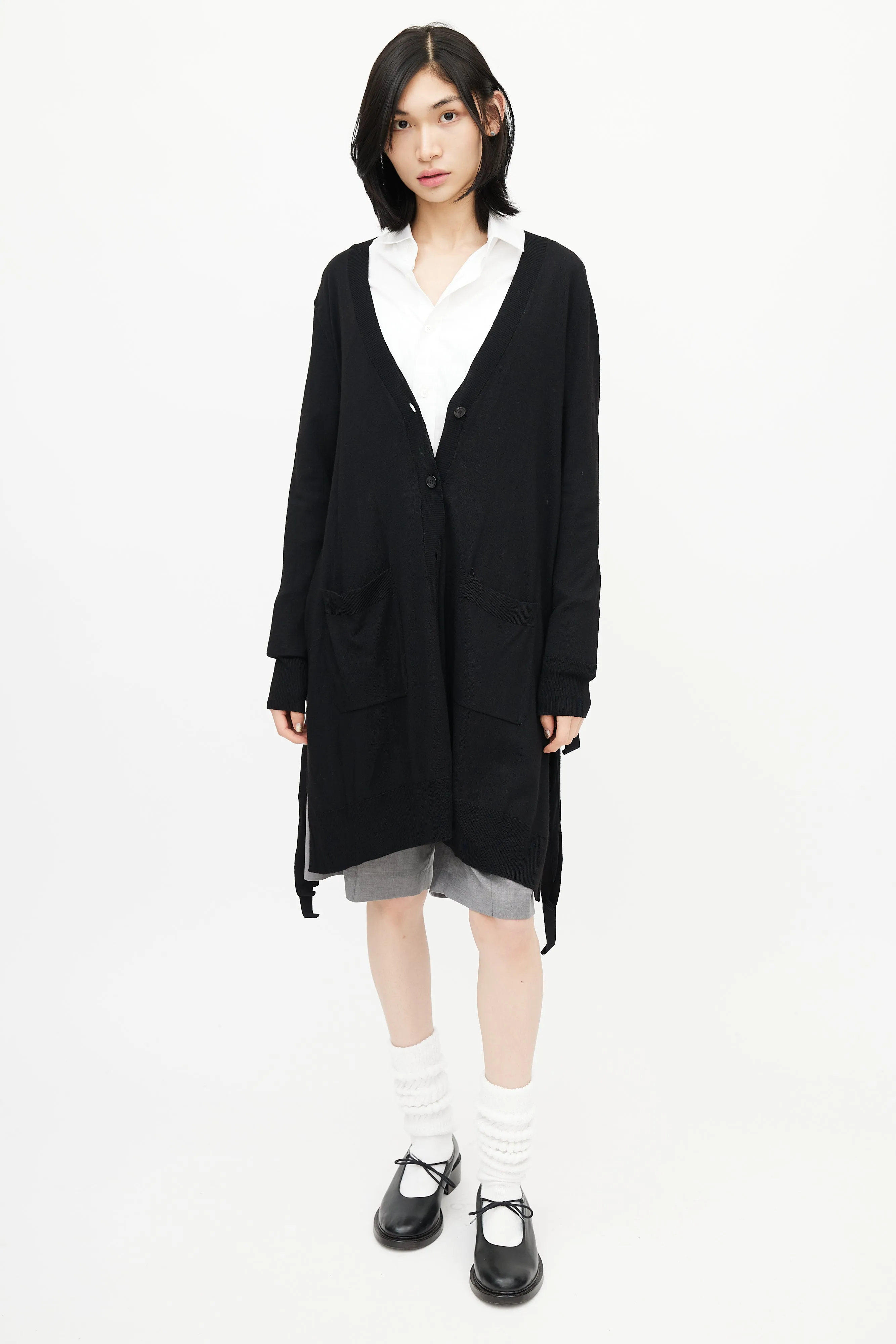 Black Knit Tie Cardigan