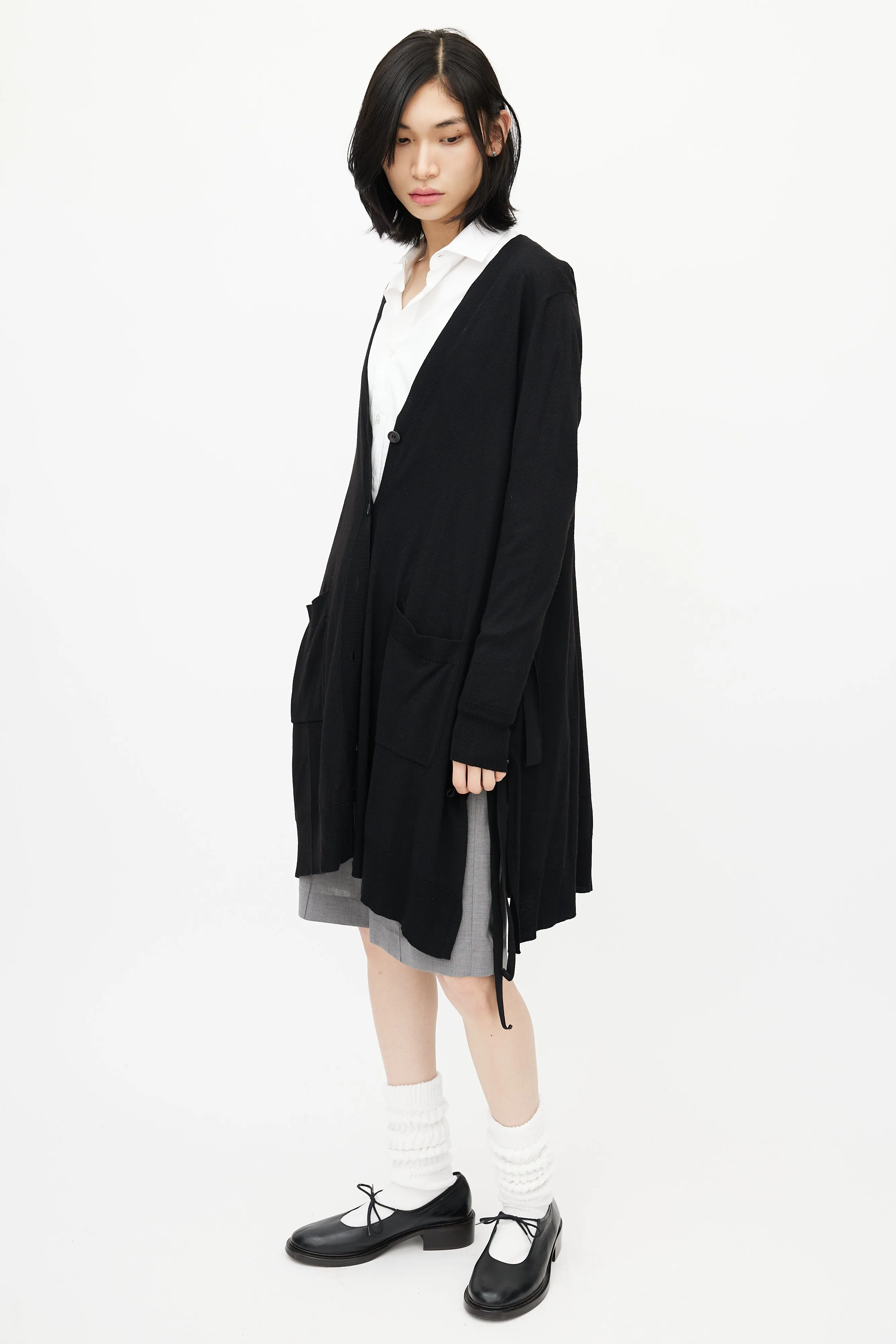 Black Knit Tie Cardigan