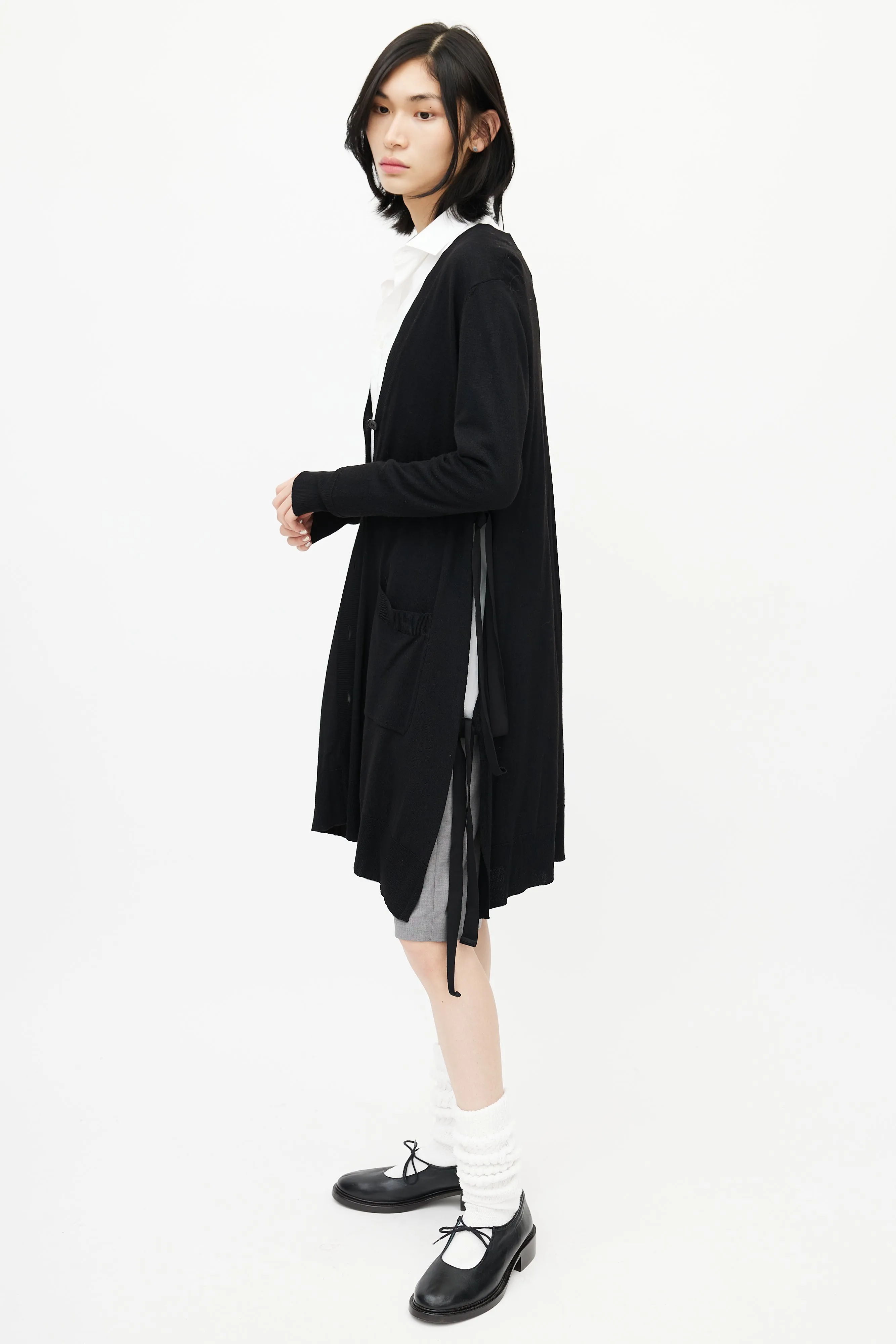 Black Knit Tie Cardigan