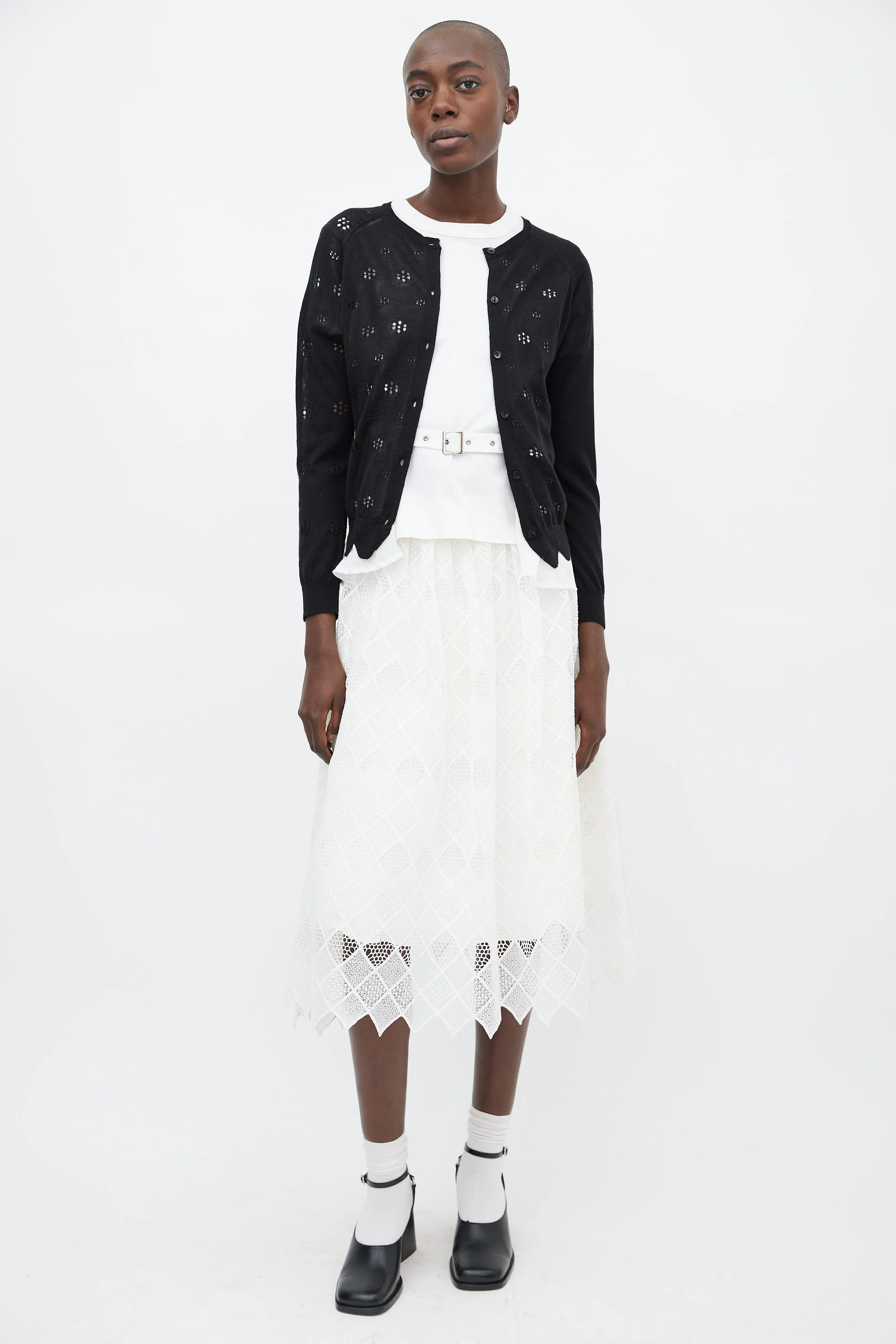Black Mohair Knit Floral Cut-Out Cardigan