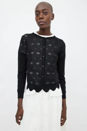 Black Mohair Knit Floral Cut-Out Cardigan