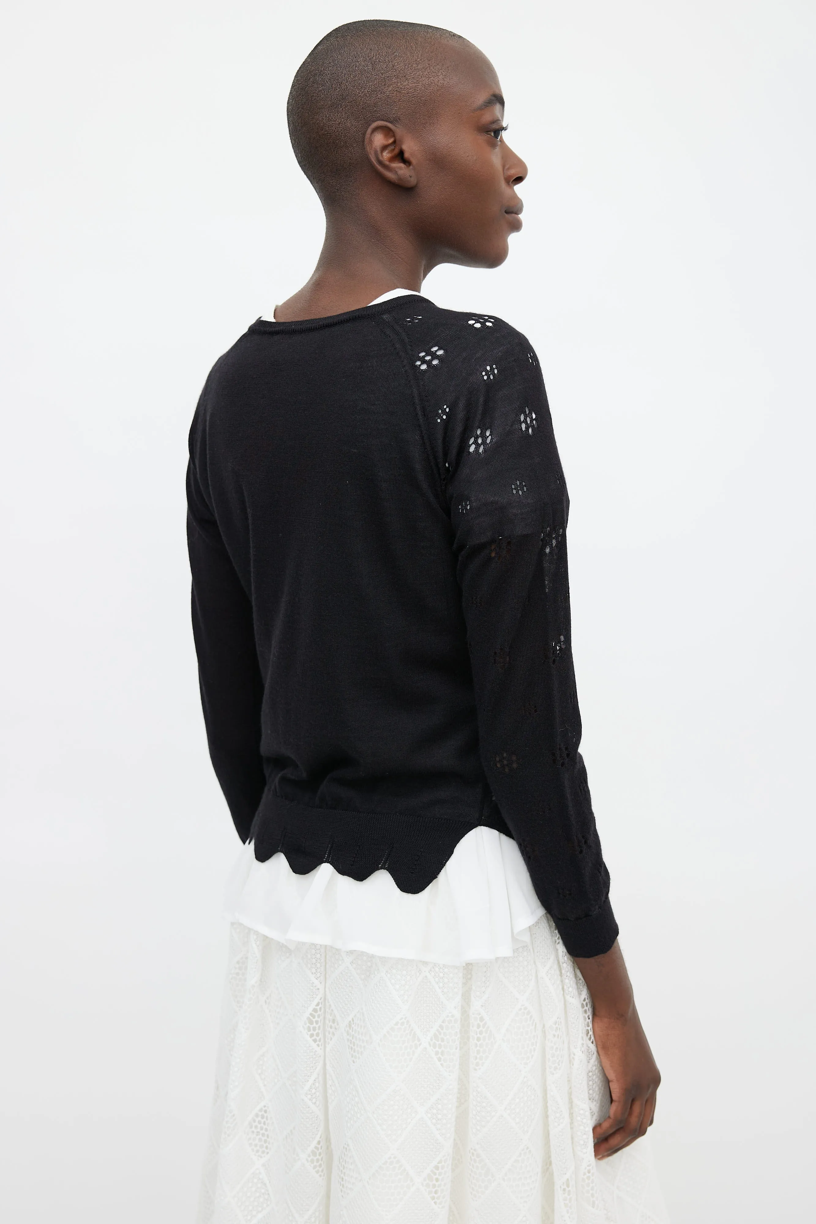 Black Mohair Knit Floral Cut-Out Cardigan