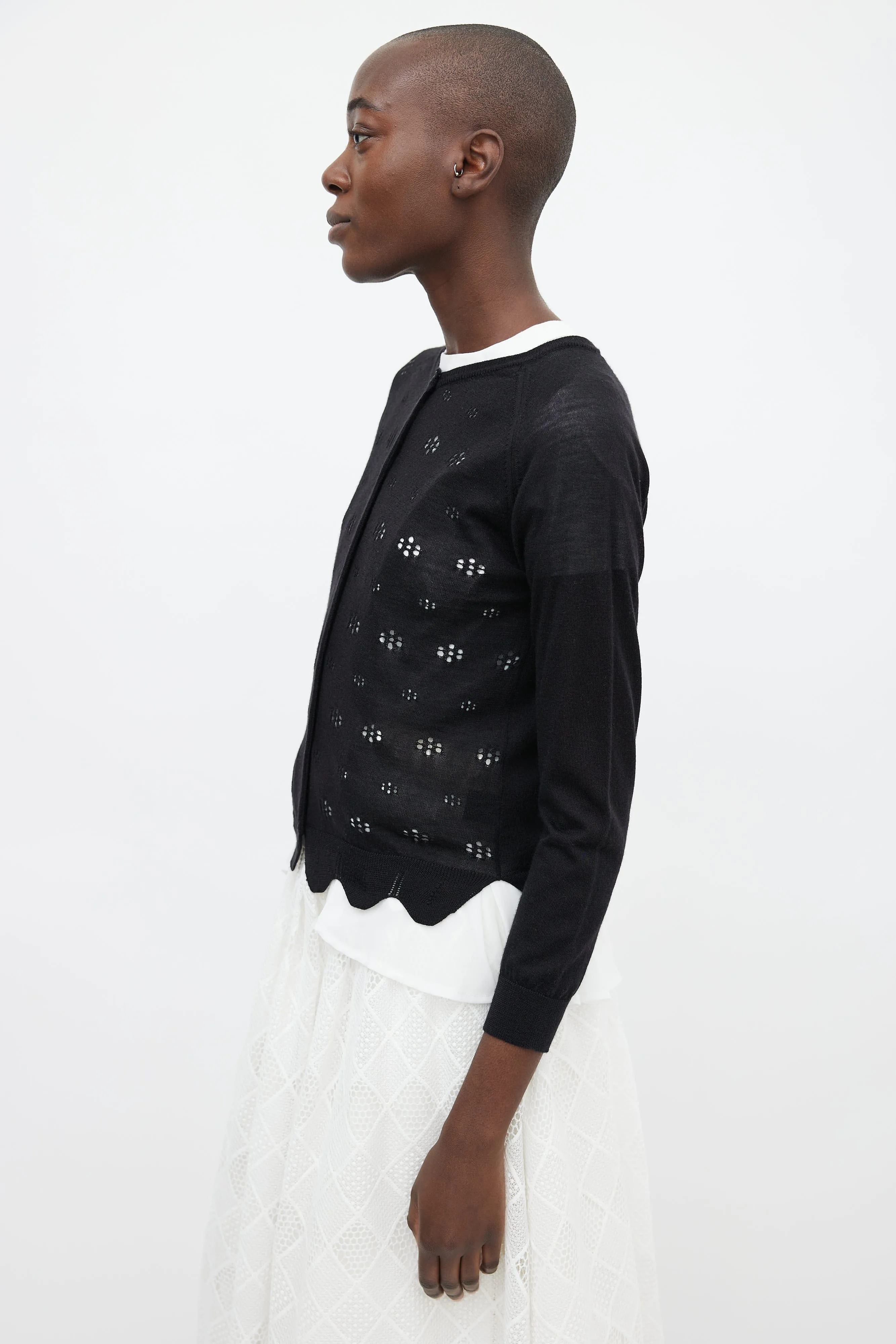 Black Mohair Knit Floral Cut-Out Cardigan