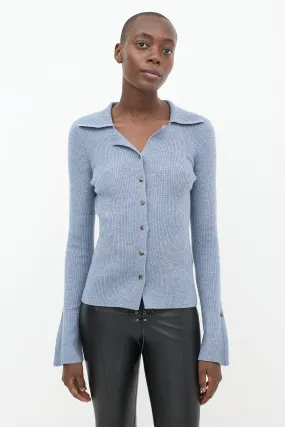 Blue Ribbed Knit Cardigan