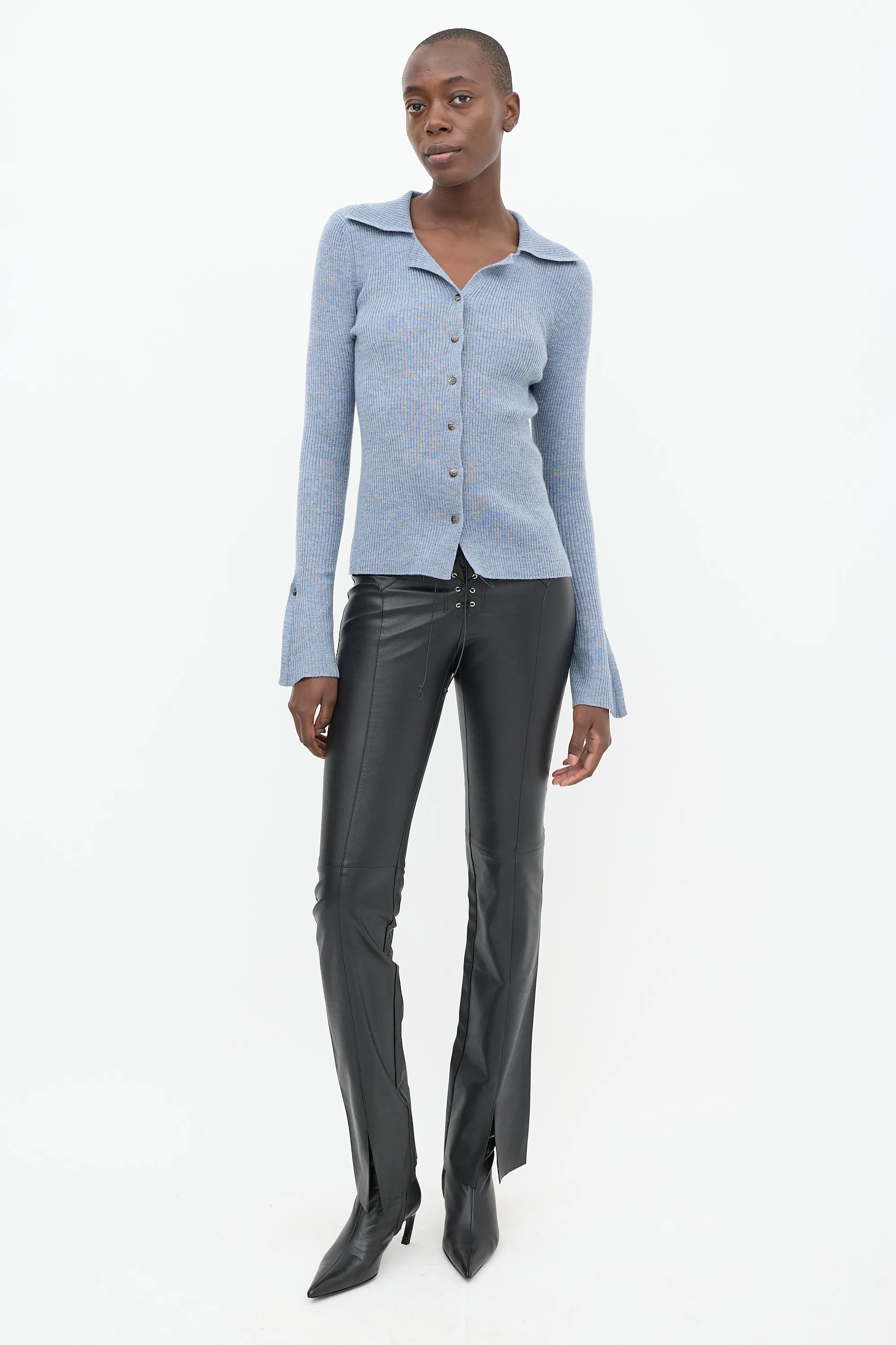 Blue Ribbed Knit Cardigan