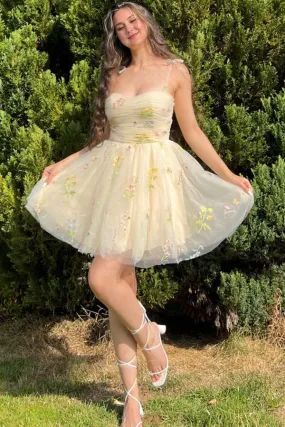 Elegant A Line Graduation Dresses Short Floral Embroidery Homecoming Dress
