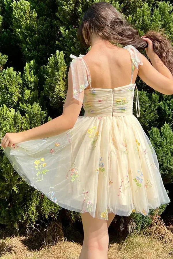 Elegant A Line Graduation Dresses Short Floral Embroidery Homecoming Dress