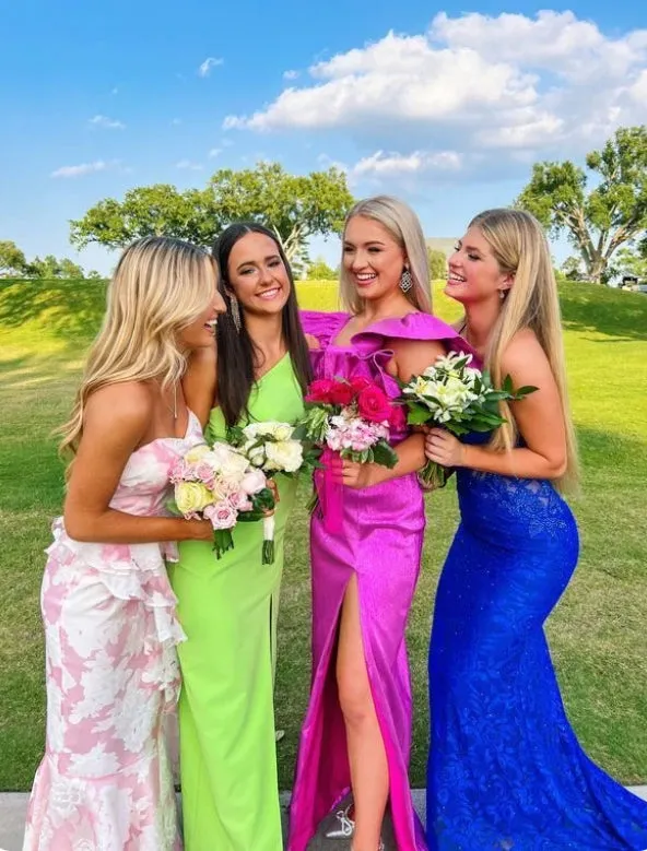 Elegant Dresses Evening Wear Strapless Pink Mermaid Floral Printed Prom Dress Sweet Party Dress Prom Dresses Stores