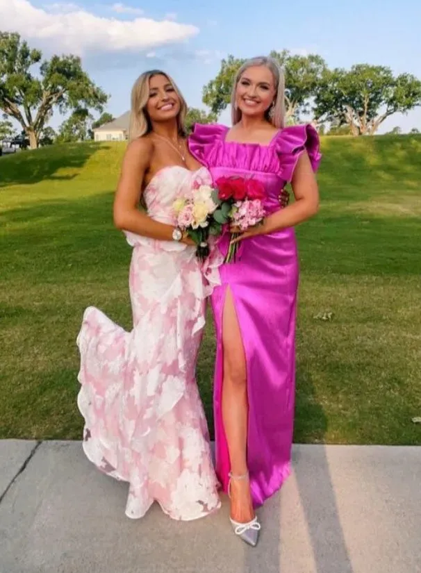 Elegant Dresses Evening Wear Strapless Pink Mermaid Floral Printed Prom Dress Sweet Party Dress Prom Dresses Stores