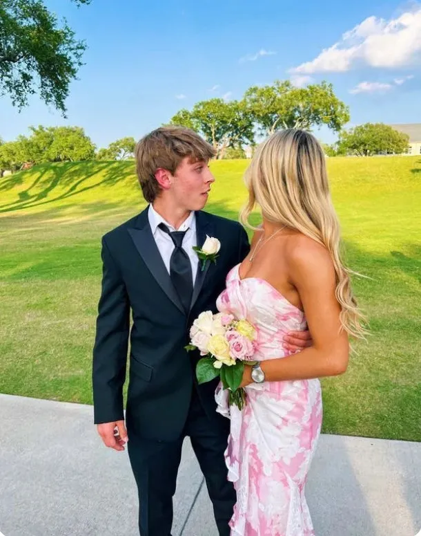 Elegant Dresses Evening Wear Strapless Pink Mermaid Floral Printed Prom Dress Sweet Party Dress Prom Dresses Stores