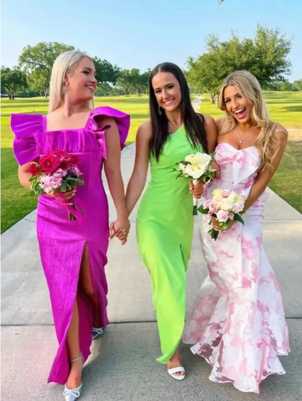 Elegant Dresses Evening Wear Strapless Pink Mermaid Floral Printed Prom Dress Sweet Party Dress Prom Dresses Stores